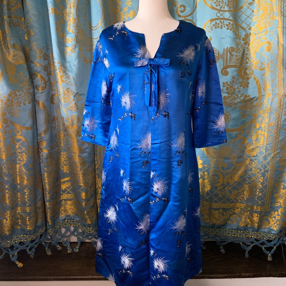 Vintage Cobalt Blue Asian Satin dress